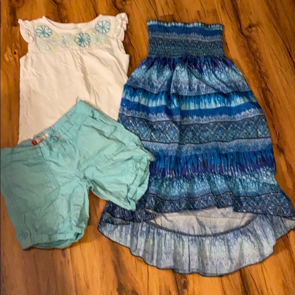 Aqua shorts, tank top, and sundress